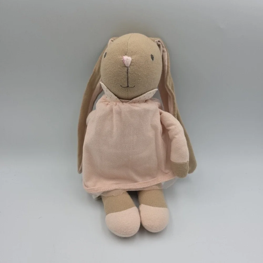 Munequitas Bunny Rabbit Plush Pink Dress Stuffed Animal Lovey Sewn Eyes Lop Ears